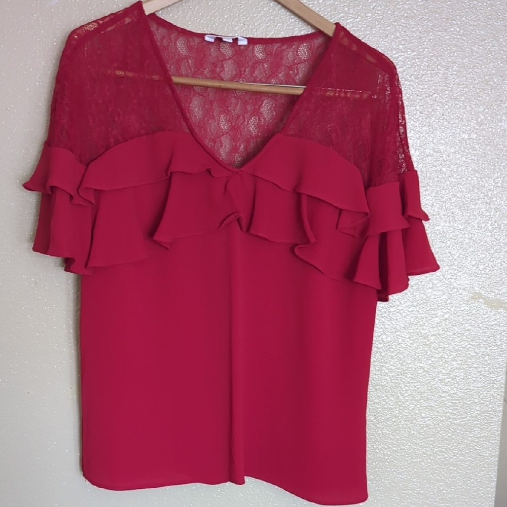 ⚡3x1 Bundle Lace Tops Anne Klein Black Lace Blouse, Red & Pink Mauve - Picture 7 of 16